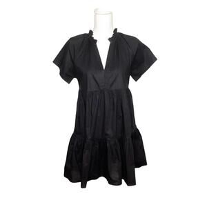 BB Dakota by Steve Madden Black Short Sleeve Tiered Ruffle Neckline Dress Small